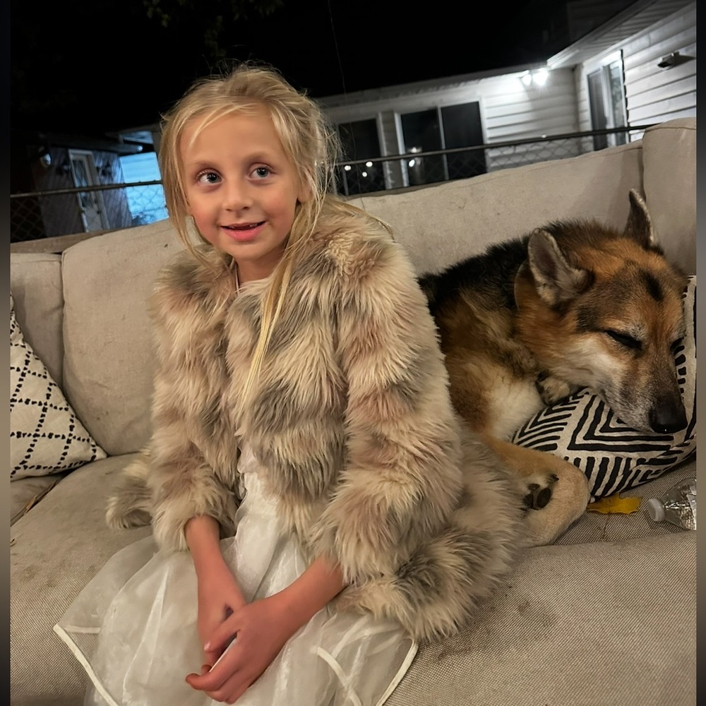 Imoga Faux Fur Coat Pink Gray Girls Size 4